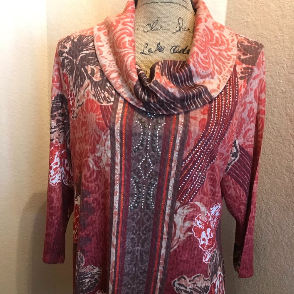 French Blue Top/Tunic Orange Embellished